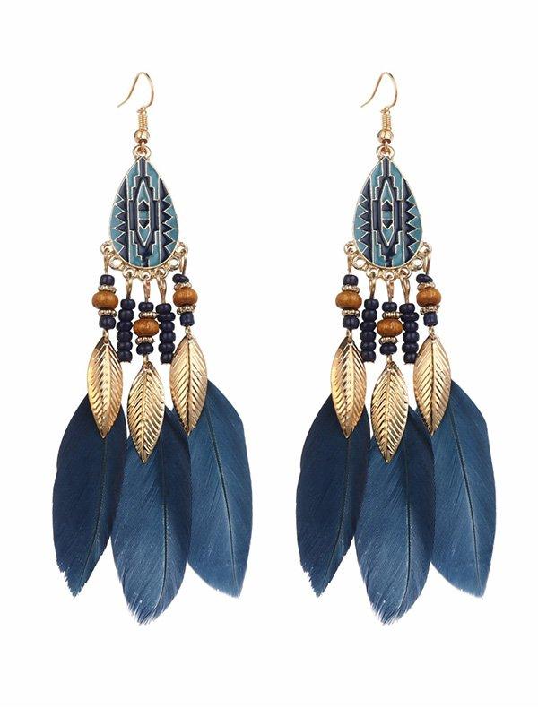 sengpan 2024 New National Original 5 Colors Feather Tassels Beads Chains 6 Colors Earrings