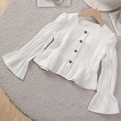 Girls Square Neck Puff Sleeve Crop Top Breathable Elegant Style For Spring Summer