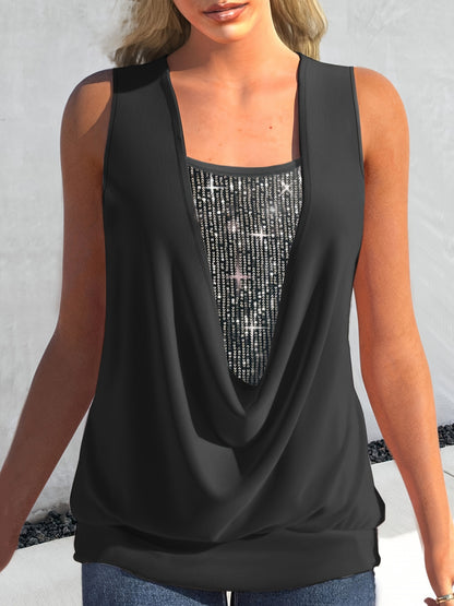 Sequin Decor Ruched Tank Top, Casual Summer Sleeveless Top, Women's Clothing