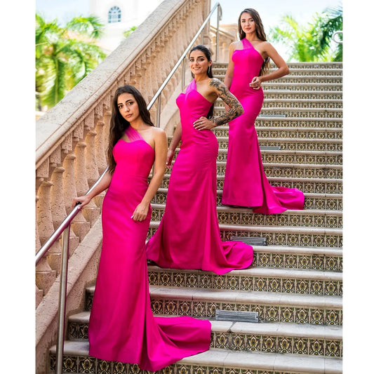 African Mermaid Bridesmaid Dresses Plus Size One Shoulder Satin Maid Of Honor Gowns Floor Length Wedding Guest Dress 328 328