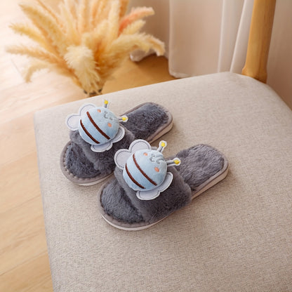 Cozy Cartoon Bee Kids' Slippers - Plush, Warm & Non-Slip For Boys And Girls, Perfect For Fall/Winter