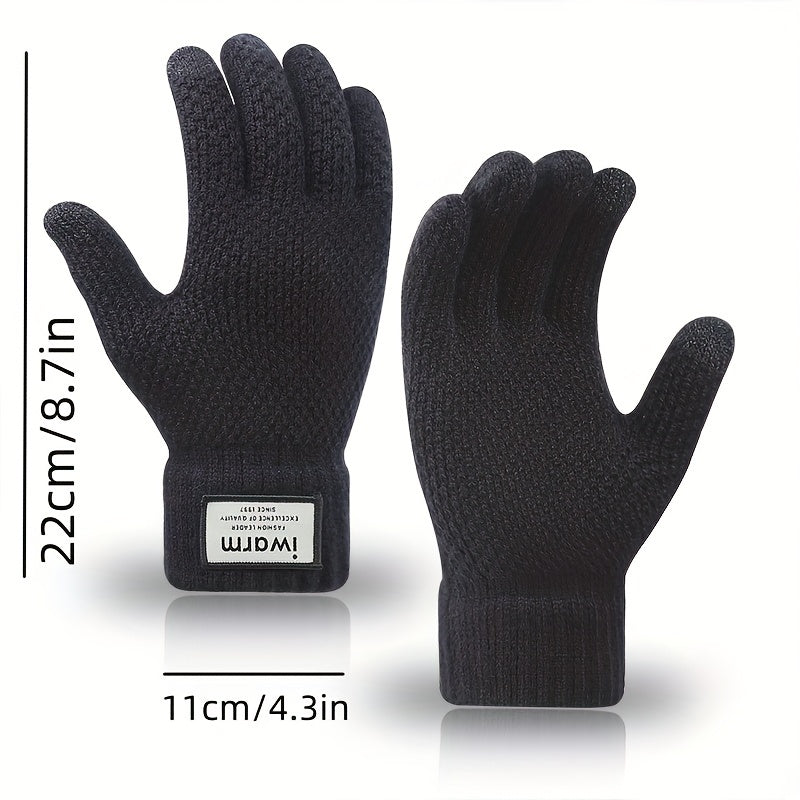 1pair Unisex Knitted Touch Screen Gloves, Winter Outdoor Cold-proof Warm Plus Velvet Jacquard Gloves