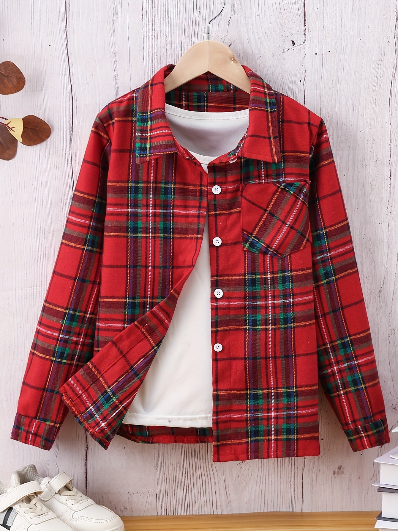 Girls Classic Plaid Shirt - Button-Front Closure, Lapel Collar, Timeless Style for Spring and Fall - Perfect Gift for Party Occasions and Everyday Wear