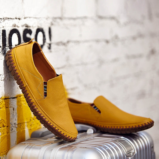 A998 Spring and Summer Men's Shoes Driving Casual Shoes Low-Top Slip-on Handmade Leather Shoes Slip-on Flat plus Size Doug Single-Layer Shoes