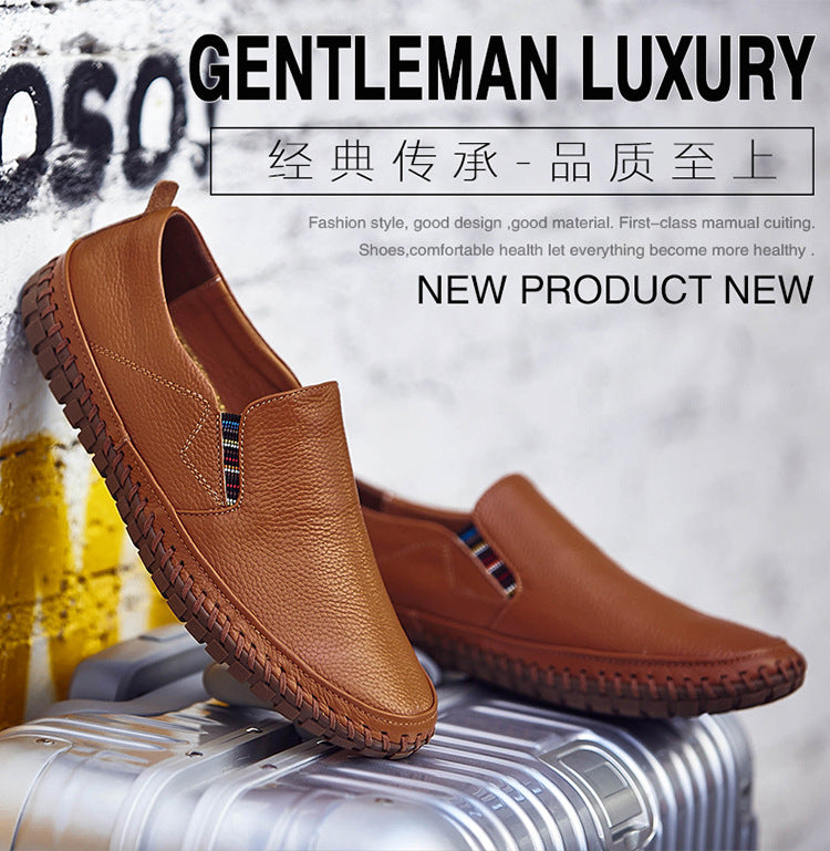 A998 Spring and Summer Men's Shoes Driving Casual Shoes Low-Top Slip-on Handmade Leather Shoes Slip-on Flat plus Size Doug Single-Layer Shoes