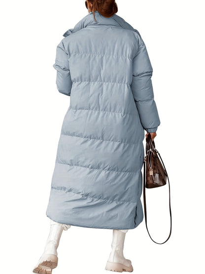 Winter Queen Puffer Coat - Quilted, Zipper-Up, Long Sleeve, Button Front, Baggy, Down-Filled, Water-Resistant, Cold-Weather, Fall & Winter Essential - Women's Casual, Long Length, Comfortable Outerwear