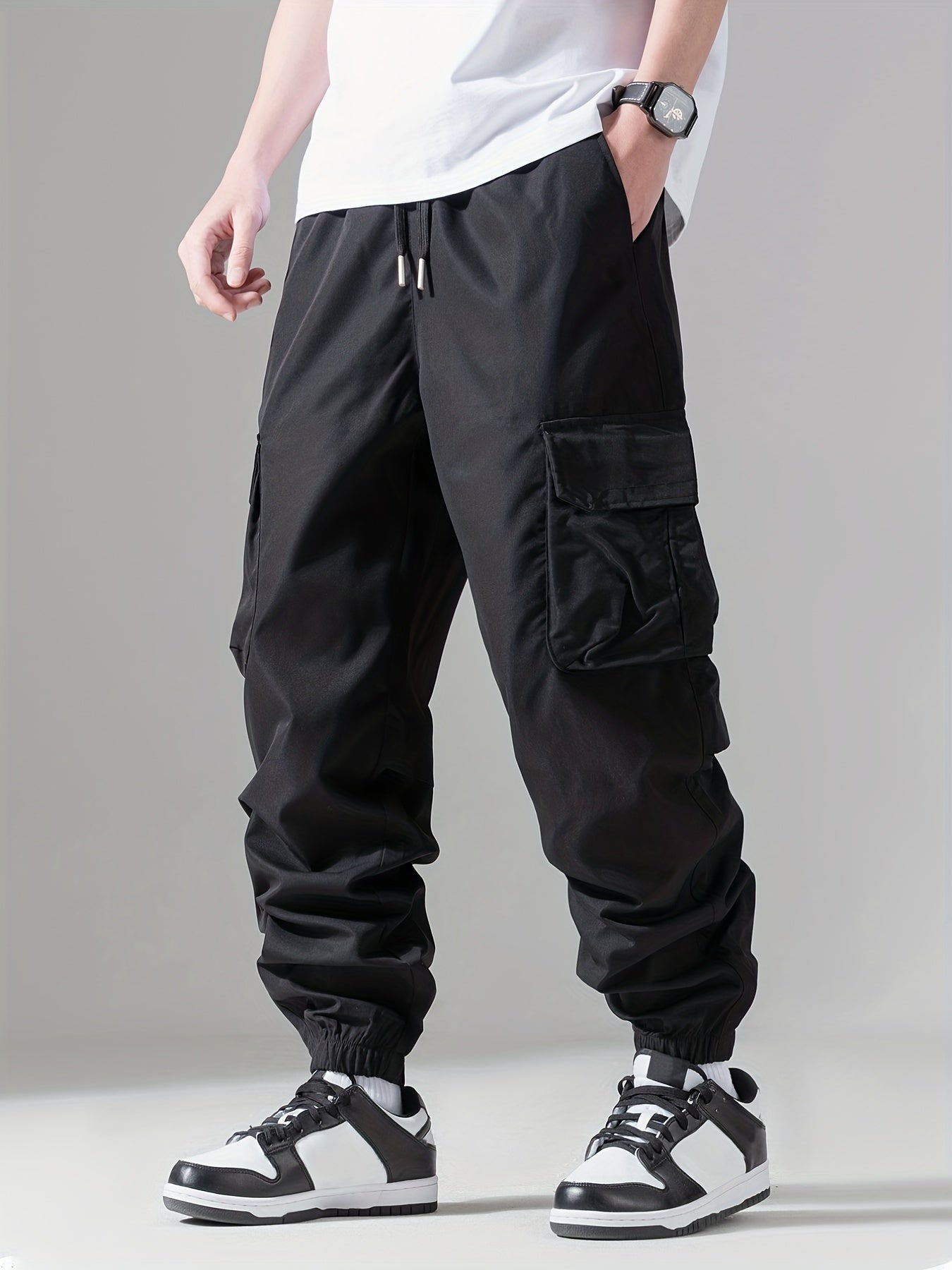 Mens Comfortable Loose Fit Cargo Joggers - Stylish Multi-pocket Drawstring Pants with Adjustable Waist - Perfect for Spring, Fall Outdoor Adventures