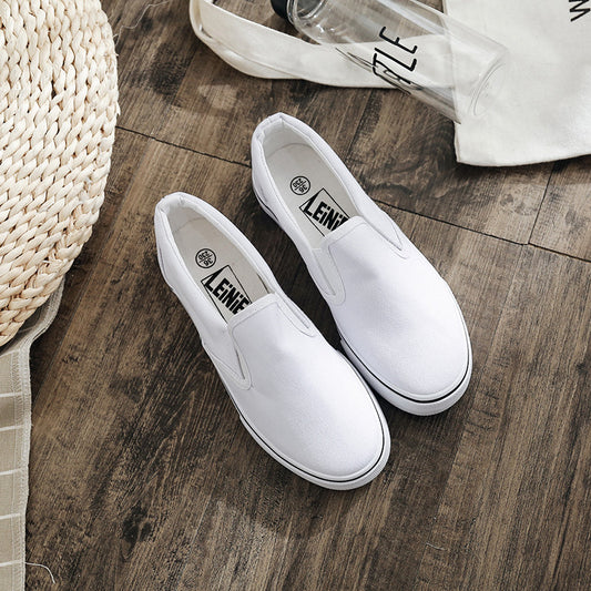 Hand-Painted Canvas Shoes White Shoes Slip-on Lofter Korean Style Spring Trend Men and Women Couple Student Elastic Board Shoes