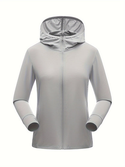 Women's Quick-Dry Hooded Activewear Jacket – Breathable, Sun-Protective, Ideal for Outdoor Sports and Activities