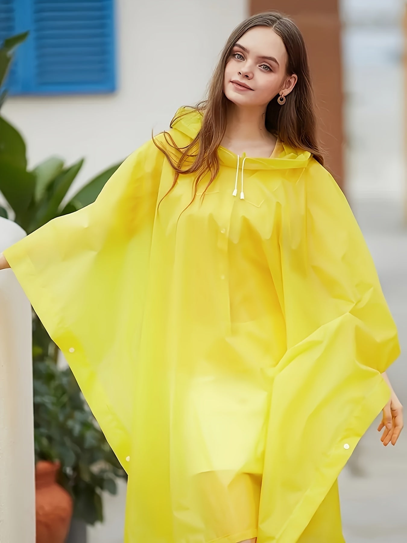 1pc, Sports Style, Women's 2-in-1 EVA Non-Disposable Raincoat with Side Snaps, Lightweight Simple Cape Poncho, Versatile for Rain Protection and Picnic Mat Use