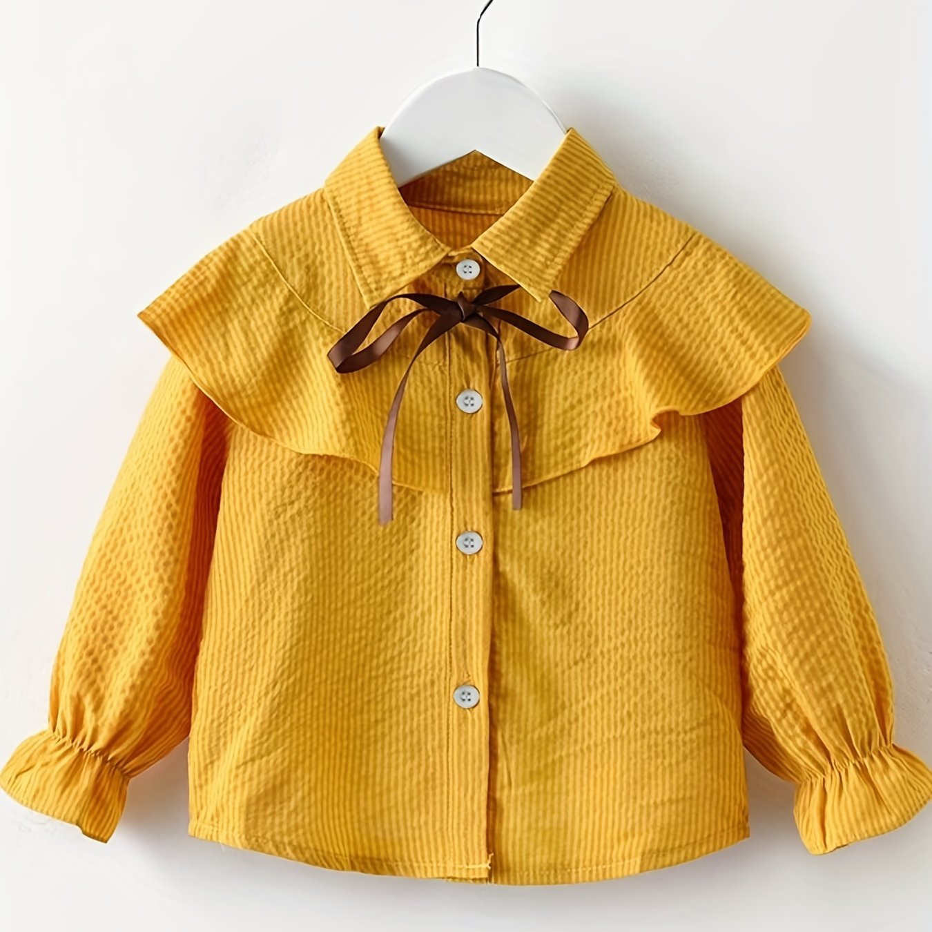 Girls Ruffle Hem Long Sleeve Shirt Solid Color Cute Kids Blouse Top For Spring And Autumn