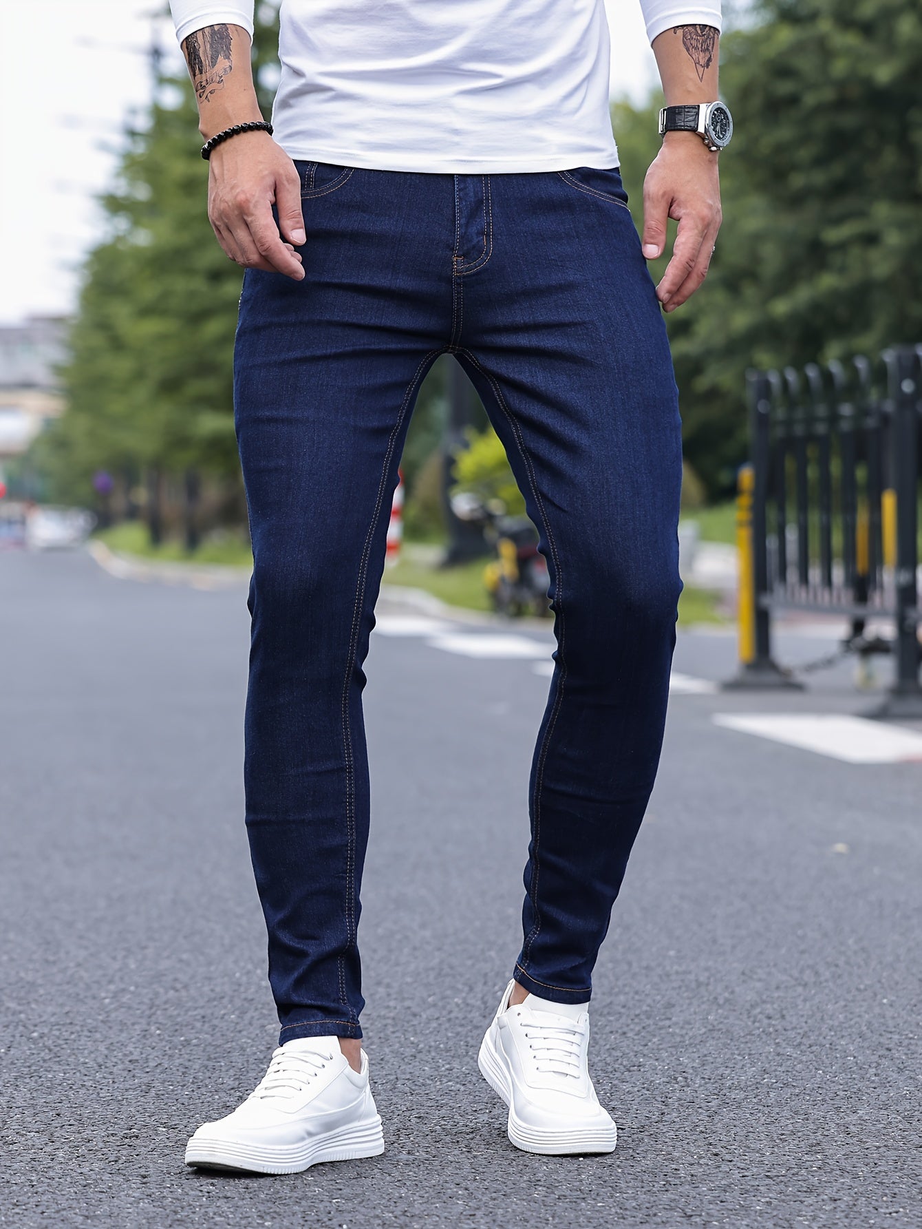 Men's Stretch Denim Jeans - Slim Fit, Casual Street Style with Pockets, Chic and Comfortable