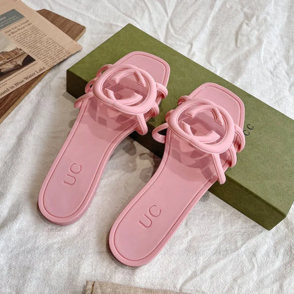 Designer Sandals Luxury Interlocking Slippers Top Quality Summer Quick Drying Women Jelly Color anti slip classical Versatile Slides Flat Heel Beach Mules US 35-42