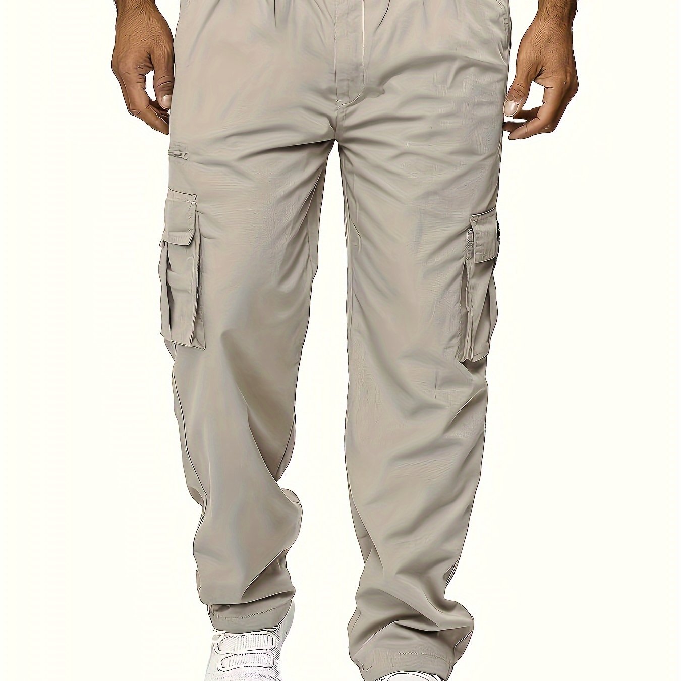 Men's Durable Polyester Cargo Pants, Comfortable Straight-Leg Fit, Versatile Multi-Pocket Design for Outdoor Work & Leisure