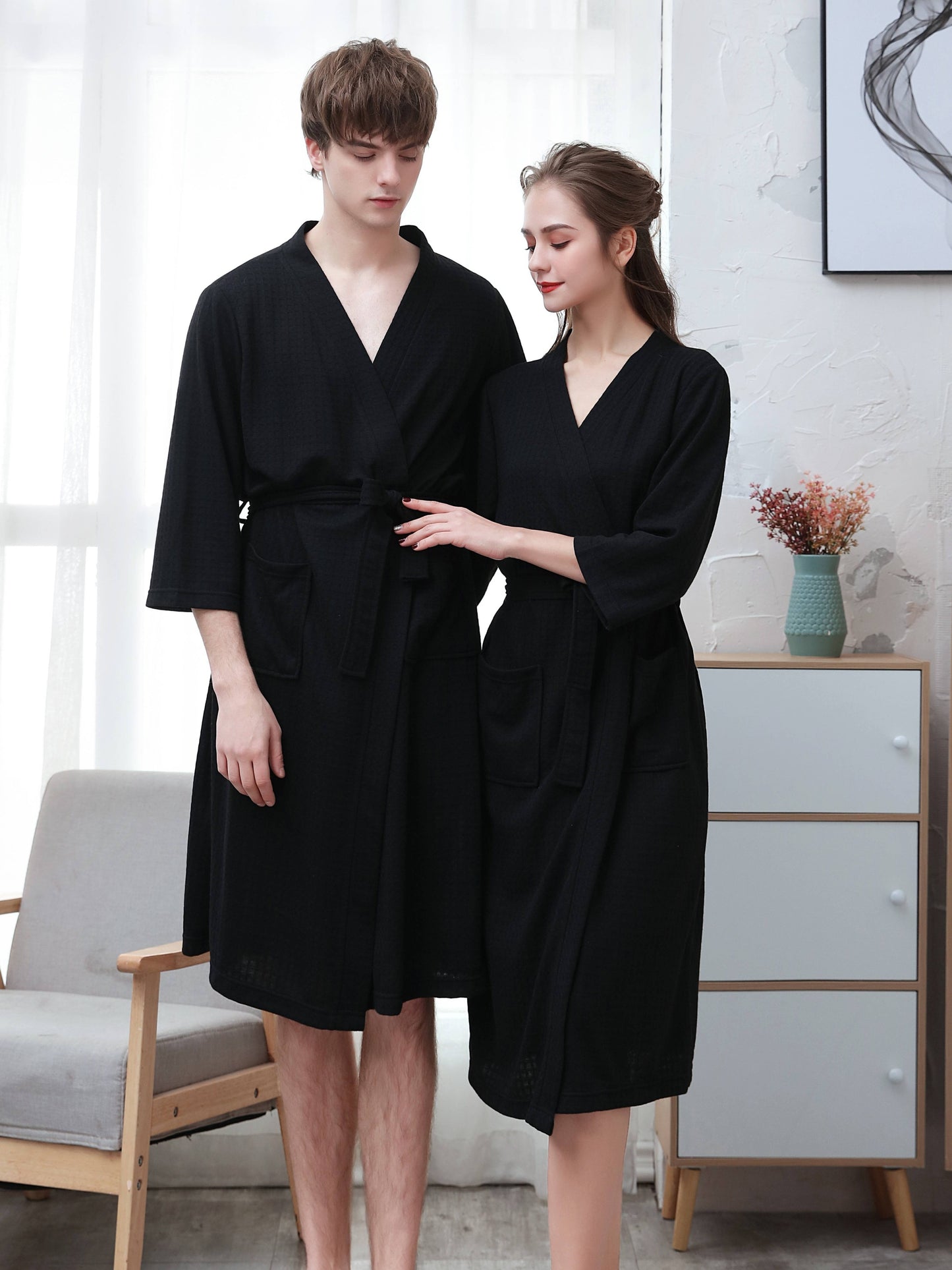 Unisex Spa Robe - Soft Waffle Kimono Design, Comfortable Sleepwear for Summer, Hotel Quality Bathrobe for Men and Women