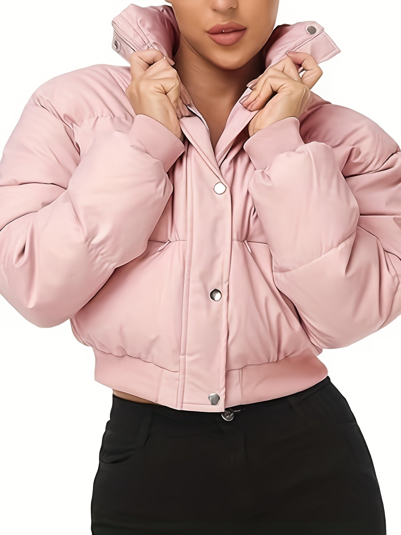 Women's Cropped Quilted Puffer Jacket Long Sleeve Warm Quilted Short Jacket Winter Outerwear Coats