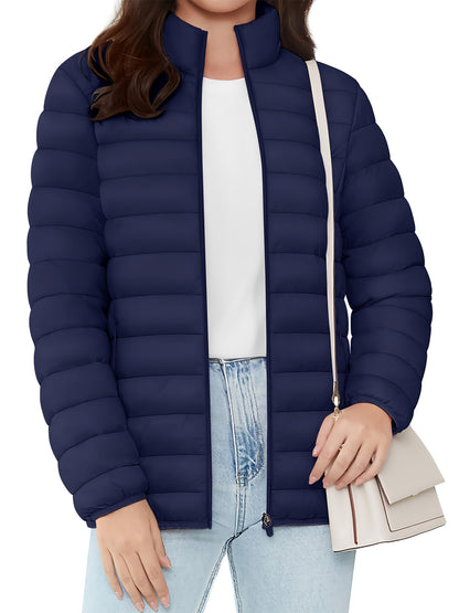 Bnokifin Quilted Puffer Jacket - Ultra-Lightweight, Comfort Soft, Warm, Windproof, Stylish, and Versatile Coat with Stand Collar, Full Zipper, Elastic Cuffs, 4 Pockets, and Perfect for Office Work, School, Travel, Outdoor Activities, and Daily Wear