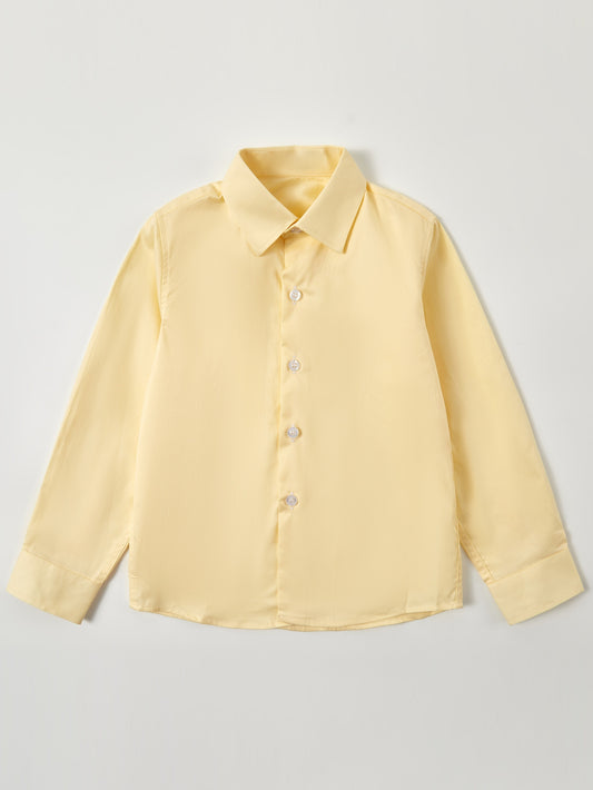 Girls Classic Lapel Shirt - Timeless Solid Button Front Design, Elegant Style - Perfect for School Uniform, Versatile for Spring and Fall Seasons