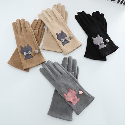 Cute Cat Embroidered Velvet Gloves Velvet Warm And Coldproof Split Finger Gloves For Women's Winter