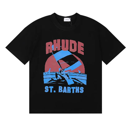 Brand Rhude T Shirts Designer Shirt Men Shorts Print White Black S M L Xl Street Cotton Fashion Youth Mens Tshirts Tshirt