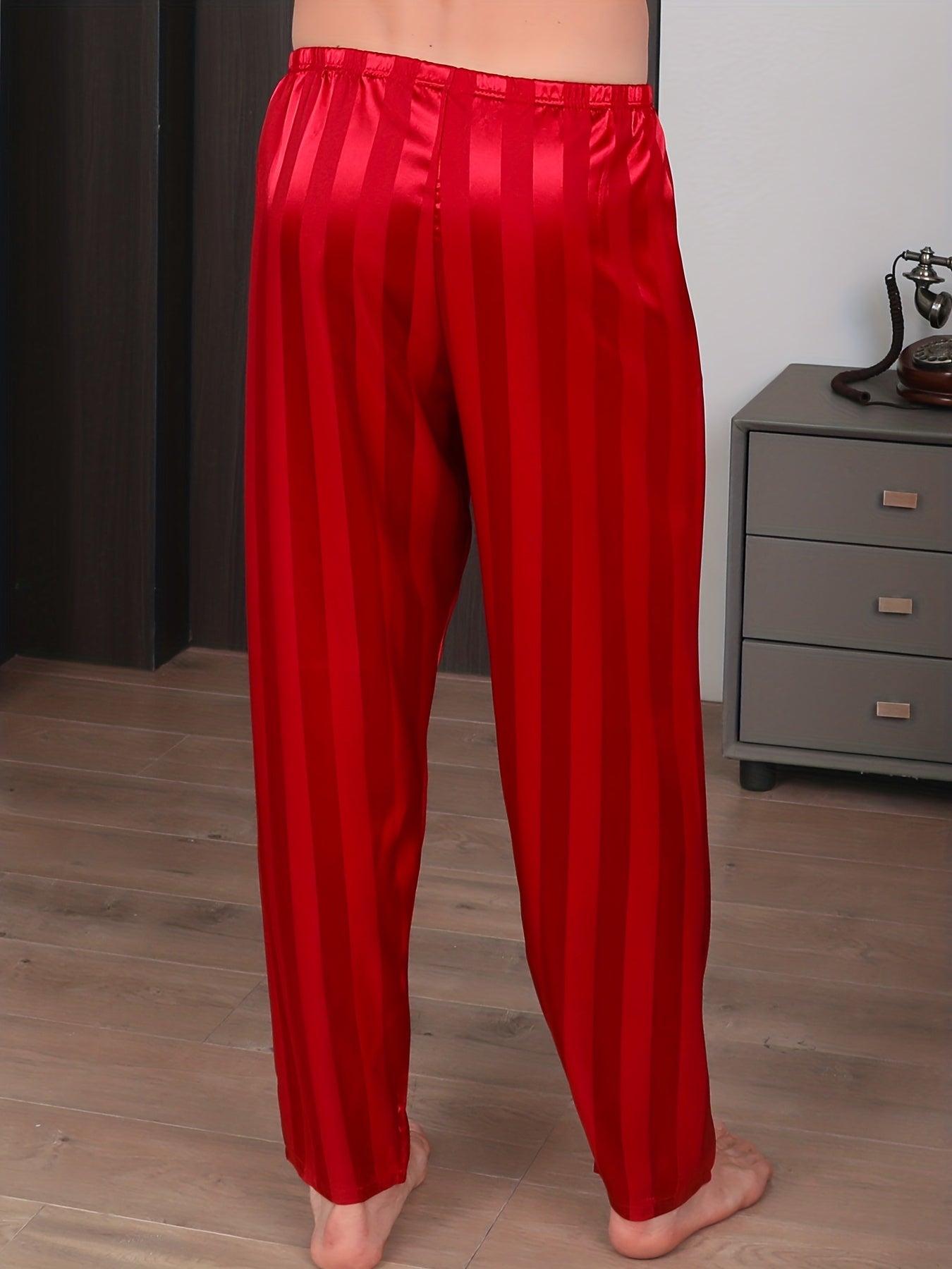 Men's Striped Lounge Pants - Comfy Elastic Waistband - Vibrant Red - Perfect for Spring & Autumn Relaxation