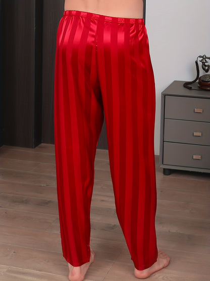 Men's Striped Lounge Pants - Comfy Elastic Waistband - Vibrant Red - Perfect for Spring & Autumn Relaxation