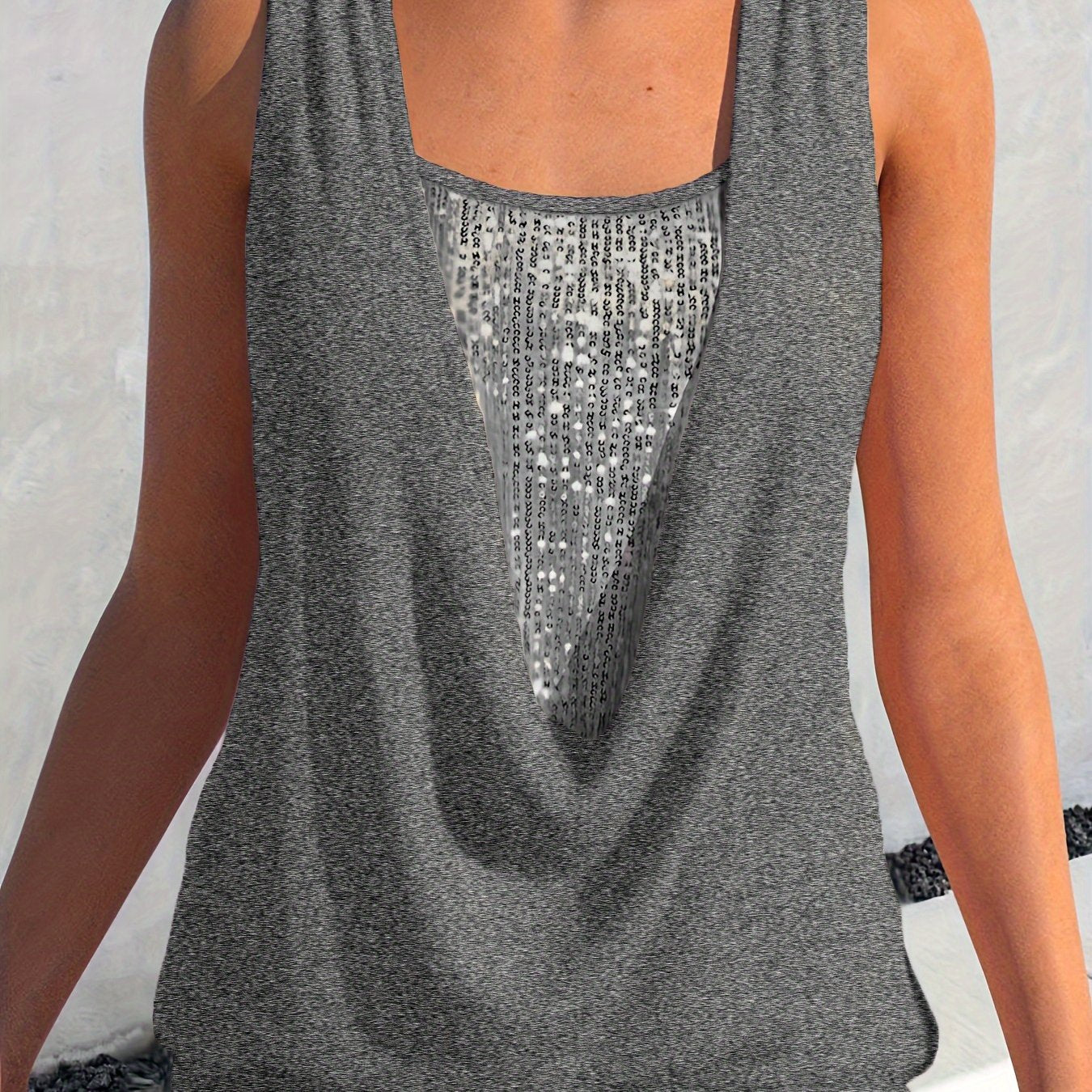 Sequin Decor Ruched Tank Top, Casual Summer Sleeveless Top, Women's Clothing