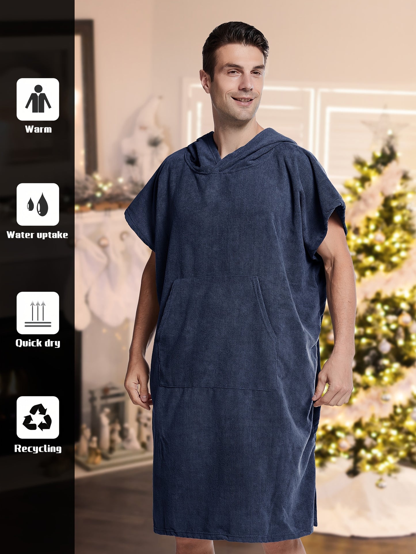 Men's Quick Drying Towel Robe Hoodie For Home Pajamas Wear Night-robe Bathrobe After Bath, Gift For Men (suitable For People Between 160 And 190 In Height)