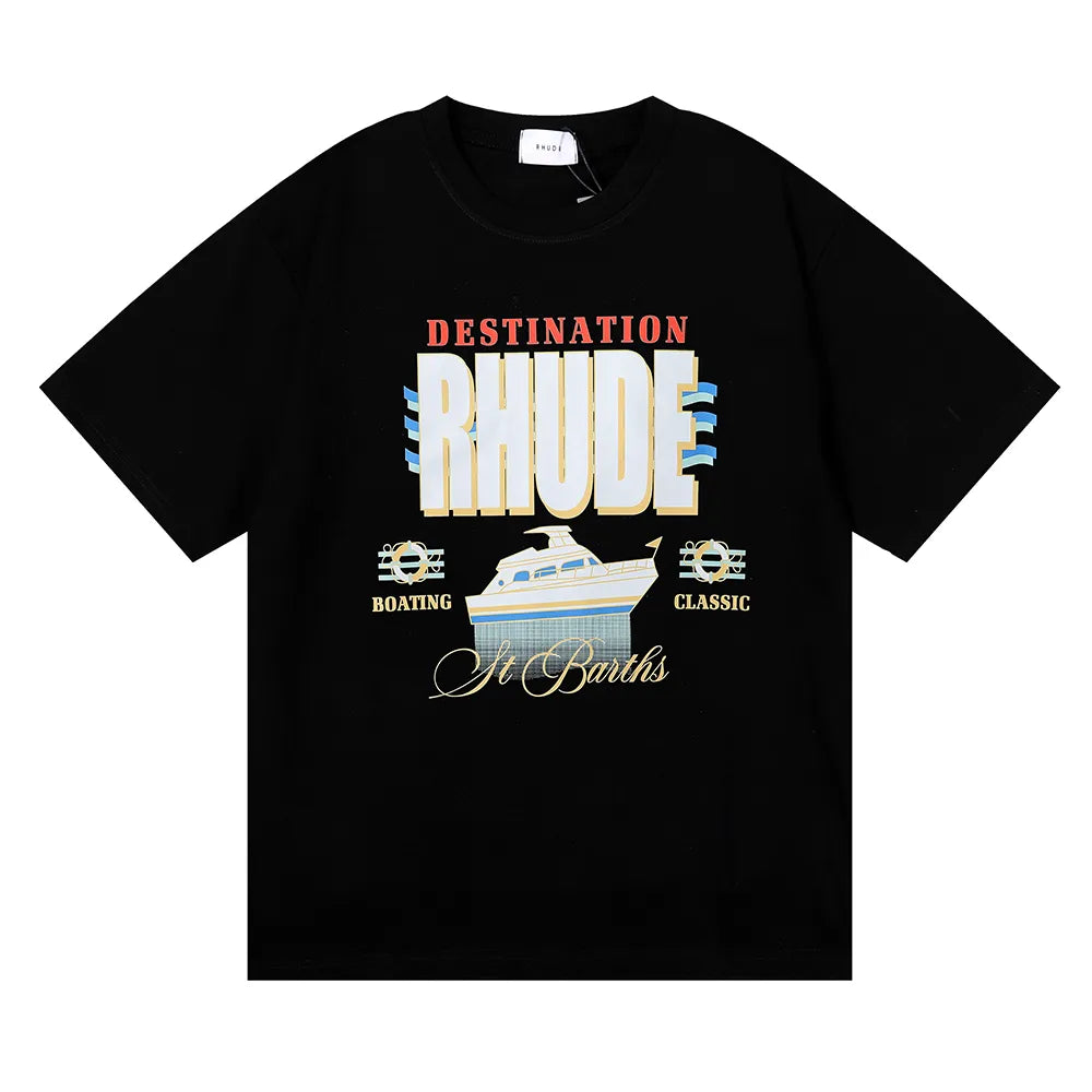 Brand Rhude T Shirts Designer Shirt Men Shorts Print White Black S M L Xl Street Cotton Fashion Youth Mens Tshirts Tshirt