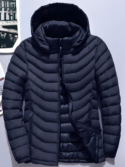 Mens Quilted Hooded Puffer Coat - Water-Resistant, Breathable, Zip-Up, Long Sleeve, Warm, and Lightweight - Perfect for City Walks, Street Hanging, and Winter Outdoor Activities