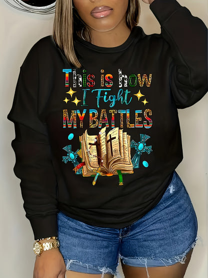 Stylish Cross & Bible Print Sweatshirt - Soft, Casual, Long Sleeve, Crew Neck, Relaxed Fit, Women's Christian Clothing for Everyday Wear