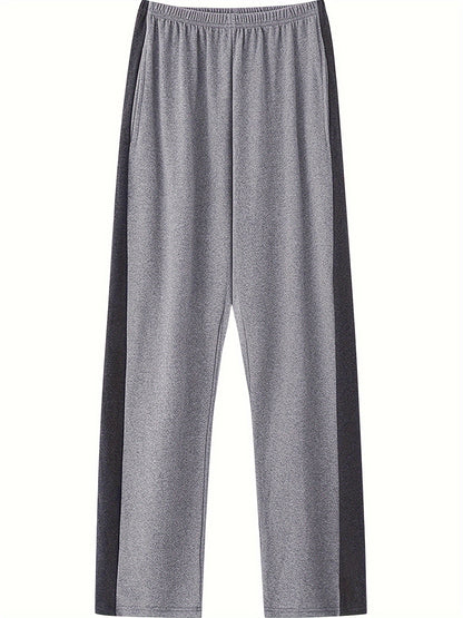 3 Pcs Men's Trendy Contrast Color Loose Pajama Long Pants, Stylish All-match Pants, Comfy & Breathable For Daily Wearing