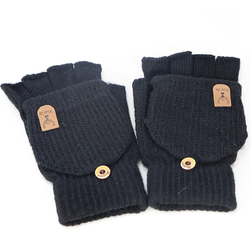 1 Pair of Warm and Cozy Half Finger Open Finger Flap Knitted Gloves - Cold Weather Gloves for Men and Women with Thickened Insulation, Ideal Gift Choice for Friends and Family