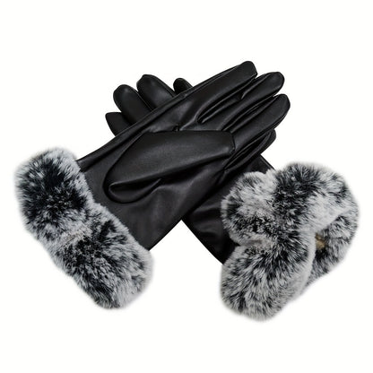 Chic Winter Warmth: Touchscreen-Ready, Water-Resistant PU Leather Mittens in Sleek Monochrome - Windproof Elegance