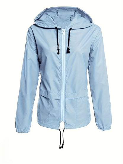 All-Season Waterproof Hooded Activewear Jacket - Chic Long-Sleeve Zip-Up Bomber for Weekend Adventures