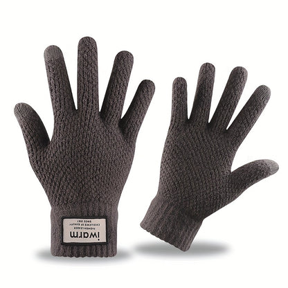 1pair Unisex Knitted Touch Screen Gloves, Winter Outdoor Cold-proof Warm Plus Velvet Jacquard Gloves