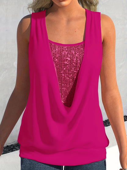 Sequin Decor Ruched Tank Top, Casual Summer Sleeveless Top, Women's Clothing