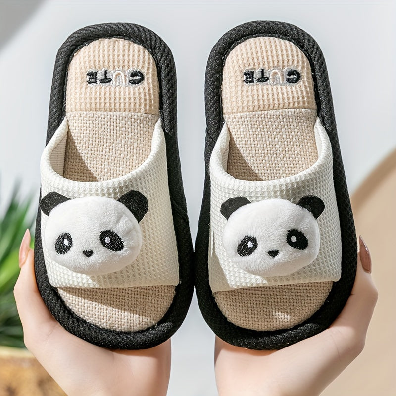 Girls Cartoon Panda Soft Cozy Low-Top Fabric Slippers - Breathable, Anti-Slip, Slip-On Design for Indoor Home Use in Spring and Autumn - Cute Embroidery, Round Toe, and Comfortable Fabric Insole