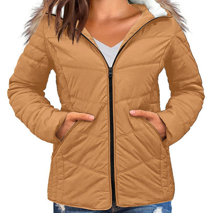 Women's Outerwear Solid Zip Pocket Casual Hooded Cropped Down Jacket