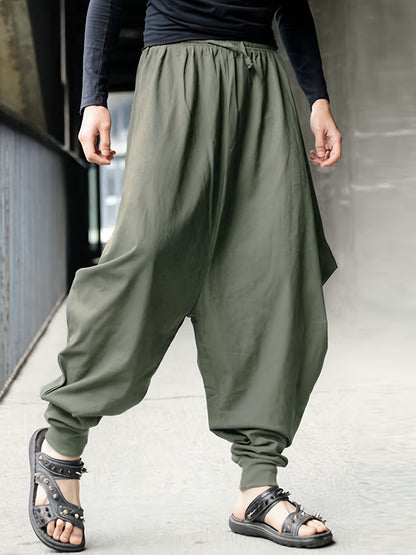 Mens Fashionable Solid Cotton Harem Pants - Ultra-Comfortable Loose Fit for Casual Street Style - Perfect Outdoor Wear