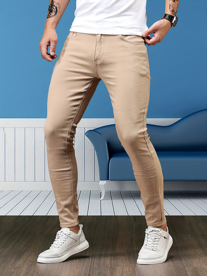 Men's Stretch Denim Jeans - Slim Fit, Casual Street Style with Pockets, Chic and Comfortable