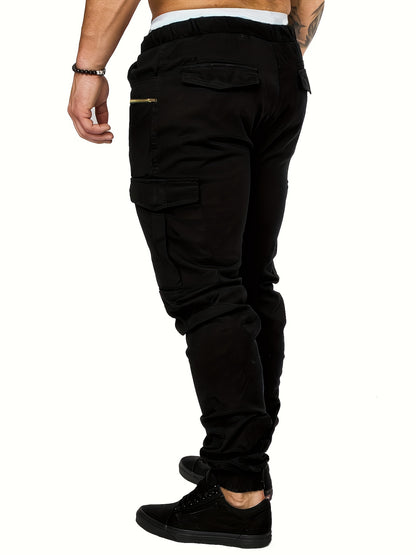 Men's Comfort-Fit Cargo Joggers - Drawstring, Stretch, Flap Pocket - Ideal for Spring & Autumn Casual Wear