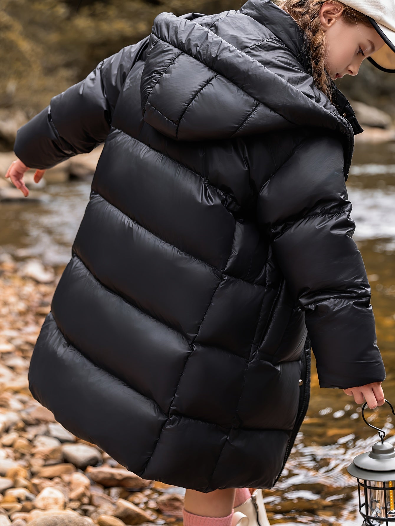 Winter Down Overcoat For Girls Boys, Thick Down & Feather Padded Stylish Hooded Puffer Coats Winter Outerwear