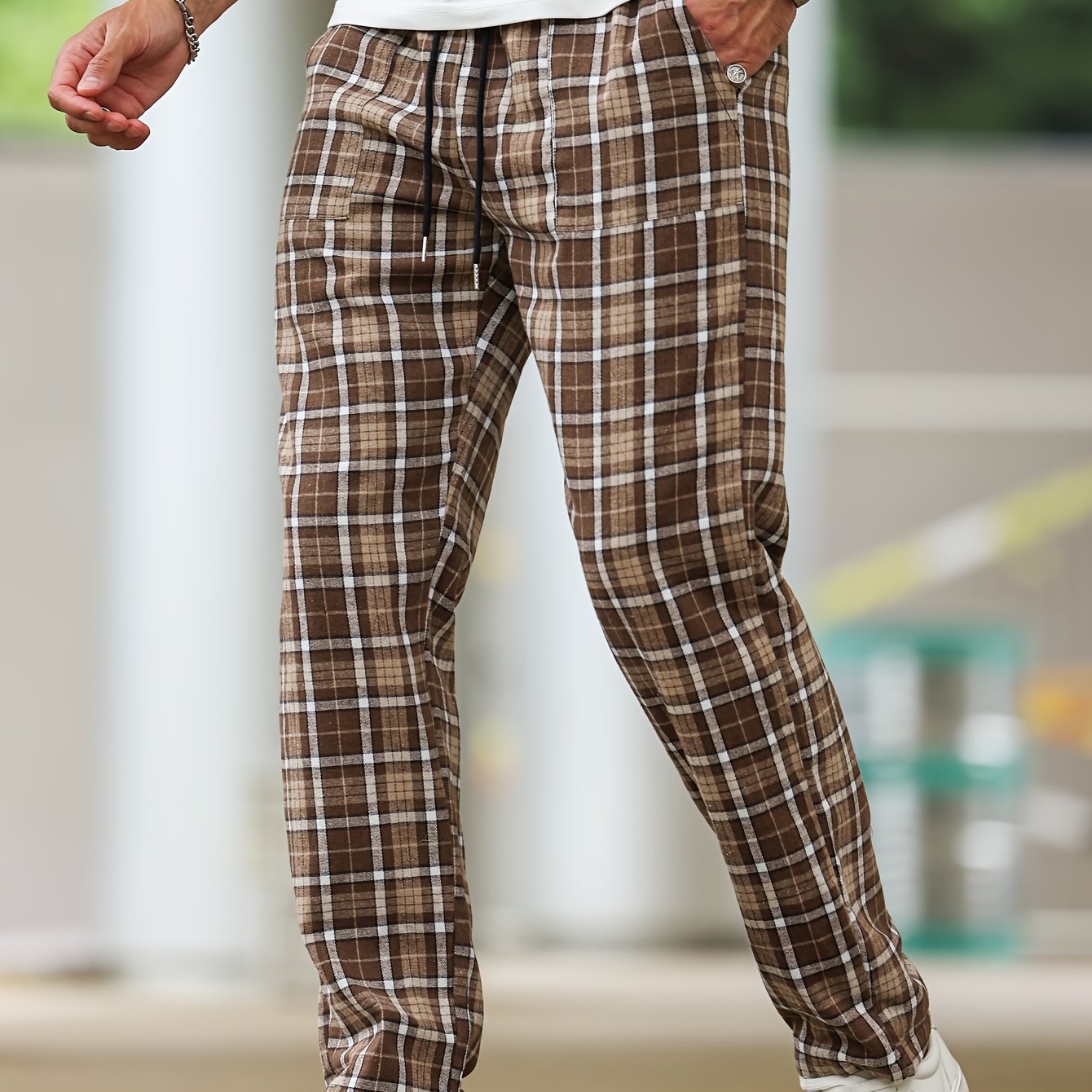 Men's Simple Style Plaid Pattern Casual Comfy Pants, Trendy Loose Stretchy Elastic Waist Home Pajamas Bottom, Suitable For Sleeping Home