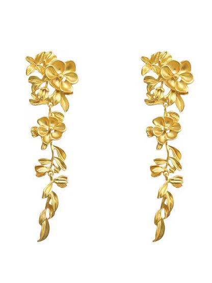 sengpan 2024 New Gold Flower Long Leaf Earrings