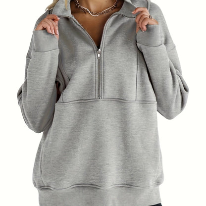 Stylish Solid Color Half Zipper Pullover Sweatshirt - Fashion Sweatshirts for Women - Long Sleeve, Casual, Pocket, Spring & Fall Wear, Soft and Cozy, Perfect for Daily Life