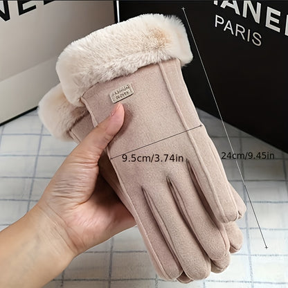 Full Finger Warmth Cycling Gloves - Windproof, Water-Resistant, Polyester Non-Woven Fabric, Letter Patched, Fashionable Winter Gloves for Women - Hand Wash Only, Perfect for Fall and Winter Seasons