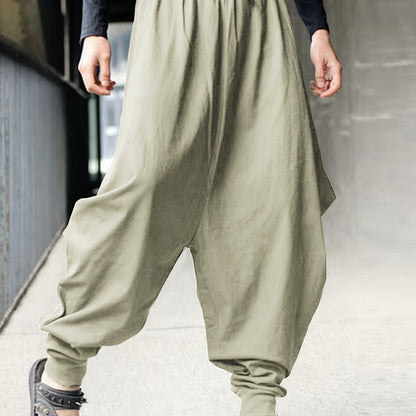 Mens Fashionable Solid Cotton Harem Pants - Ultra-Comfortable Loose Fit for Casual Street Style - Perfect Outdoor Wear