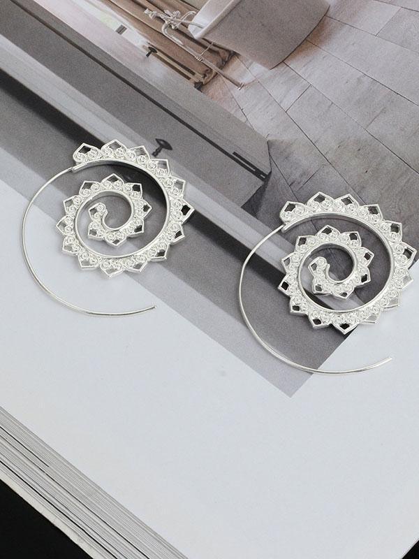 sengpan 2024 New Retro Alloy Heliciform Hollow Earrings