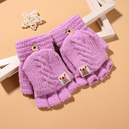 Autumn Winter Knitted Flip Gloves Short Half Finger Convenience Touchscreen Gloves Thickened And Warm Jacquard Gloves